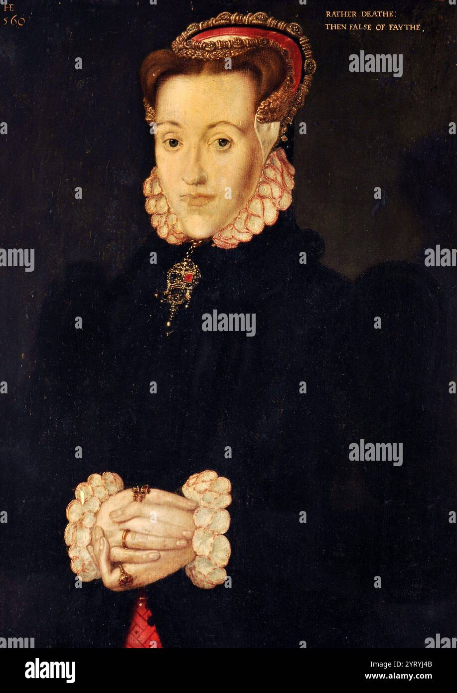 Anne Askew (1521 ? 1546) war ein englischer Schriftsteller, Dichter und protestantischer Prediger, der während der Herrschaft Heinrichs VIII. Von England als Ketzer verurteilt wurde. Porträt von Hans Eworth Stockfoto