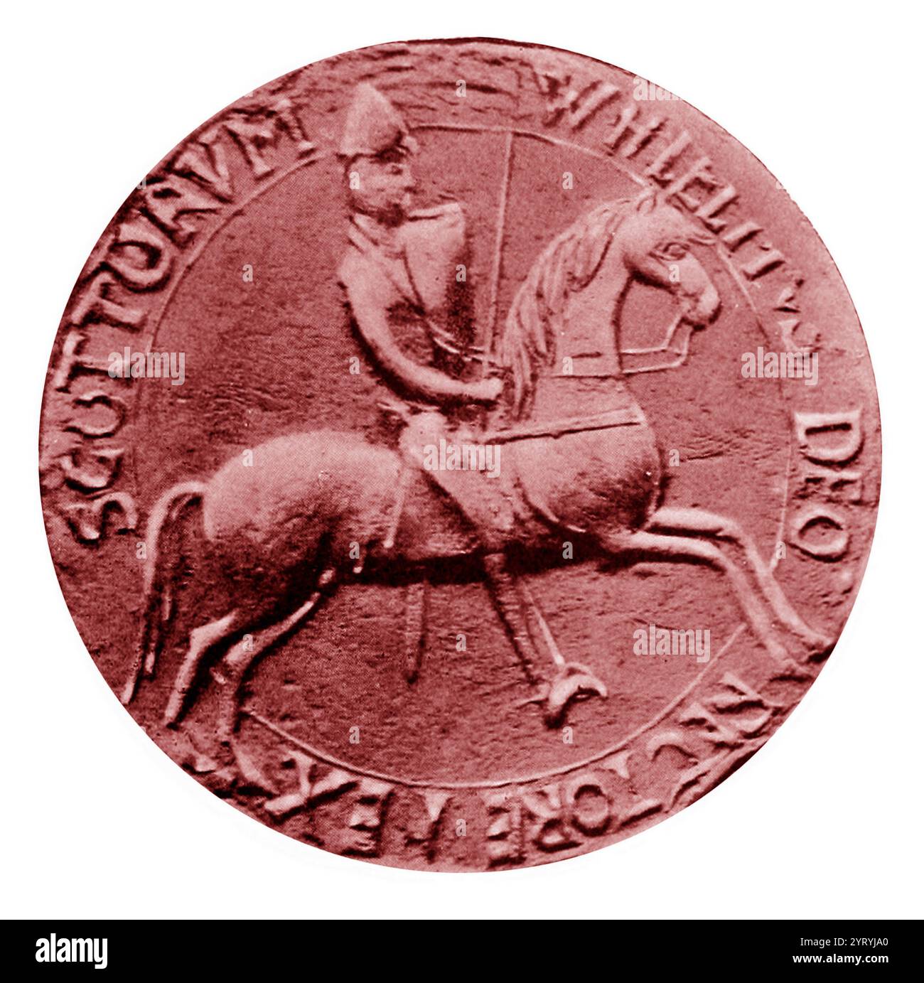 Siegel von Wilhelm I. (d. 1214). Die Revolte von 1173?1174 war eine Rebellion gegen König Heinrich II. Von England durch drei seiner Söhne, seine Frau Eleanor von Aquitanien, und deren Anhänger. Die Revolte endete nach achtzehn Monaten mit einem Scheitern; Heinrichs rebellische Familienmitglieder mussten sich von seiner anhaltenden Herrschaft abgeben und wurden mit ihm versöhnt. William der Löwe (ca. 1142 ? 1214), König von Schotten von 1165 bis 1214. Nach seiner Thronbesteigung verbrachte Wilhelm einige Zeit am Hof Heinrichs II. Und war dann ein Schlüsselspieler in der Revolte von 1173?74 gegen Heinrich II., die von Heinrichs Söhnen mit s geführt wurde Stockfoto
