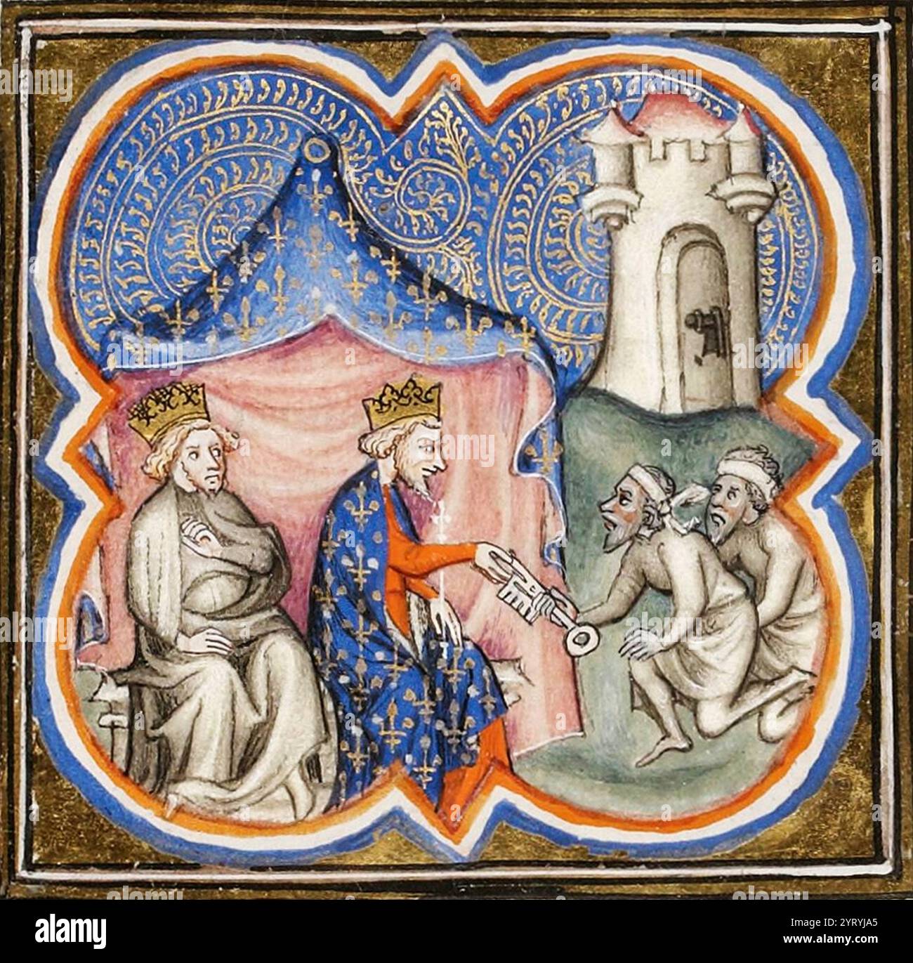 Kapitulation von Akkon in Palästina an Philipp Augustus (Philipp II. Von Frankreich) und König Richard I. von England. 1191. Stockfoto