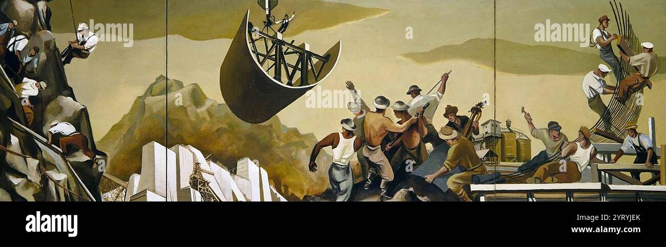 Ein öffentliches Wandgemälde von einem der Künstler des New Deal WPA-Programms. Stockfoto