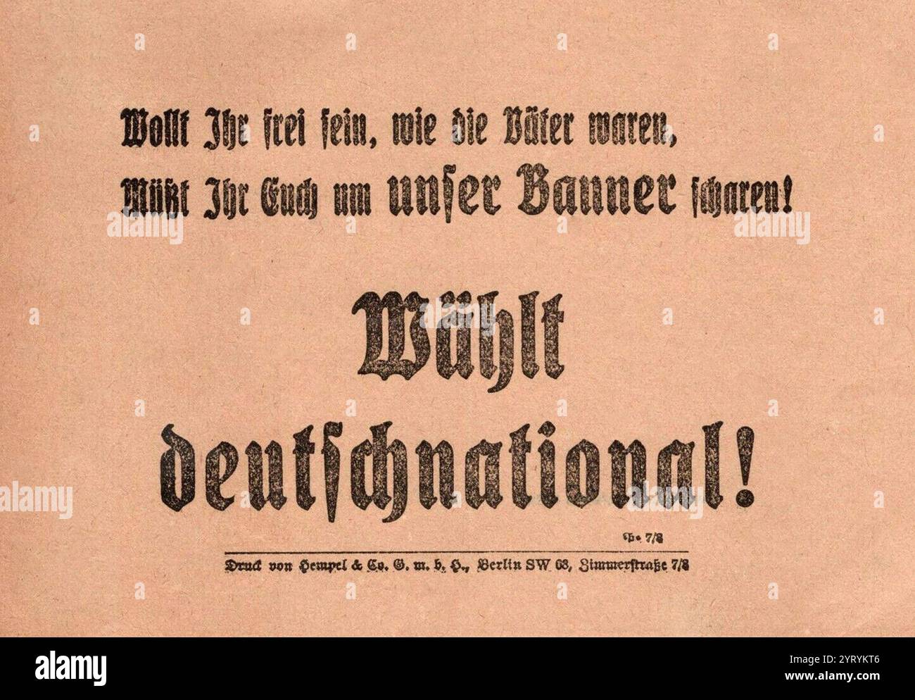 Wahlplakat für die deutsche Nationalpartei. 1924 Stockfoto