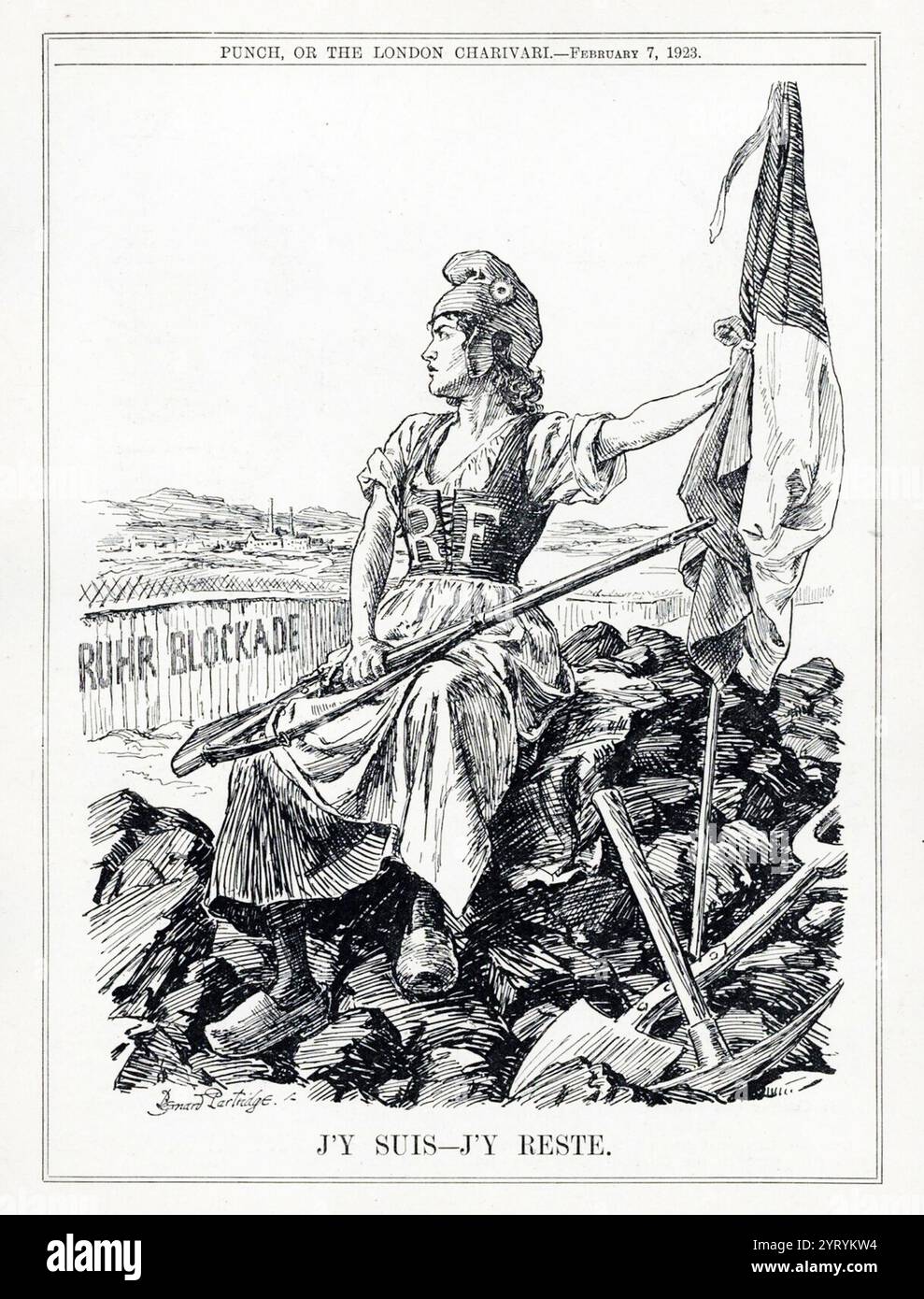 Britisches Zeichentrickfilm Französische Besetzung des Ruhrgebiets; 1923. Stockfoto