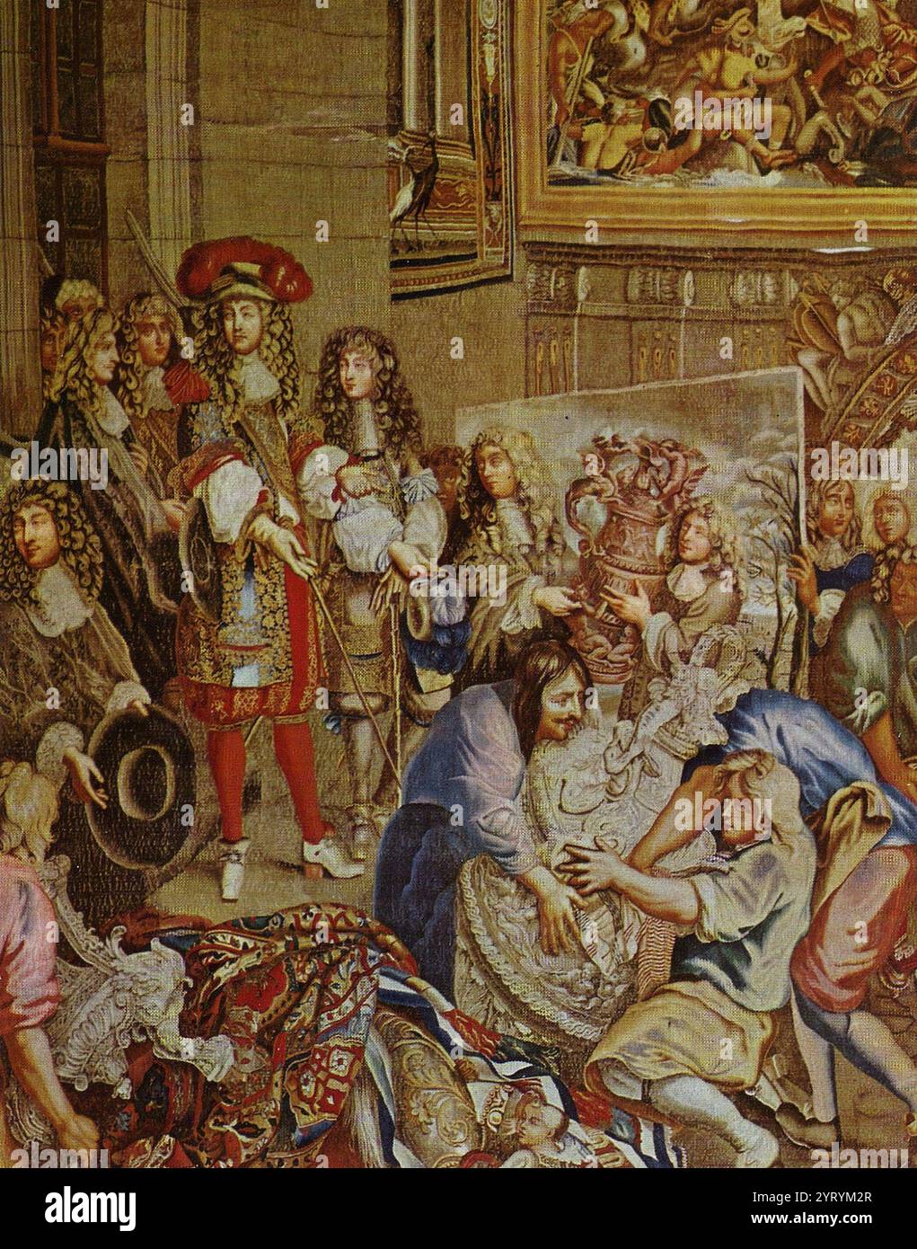 Louis XIV. Besuchte die Gobelin-Manufaktur mit Colbert und seinem Bruder Philippe, 1667 Stockfoto