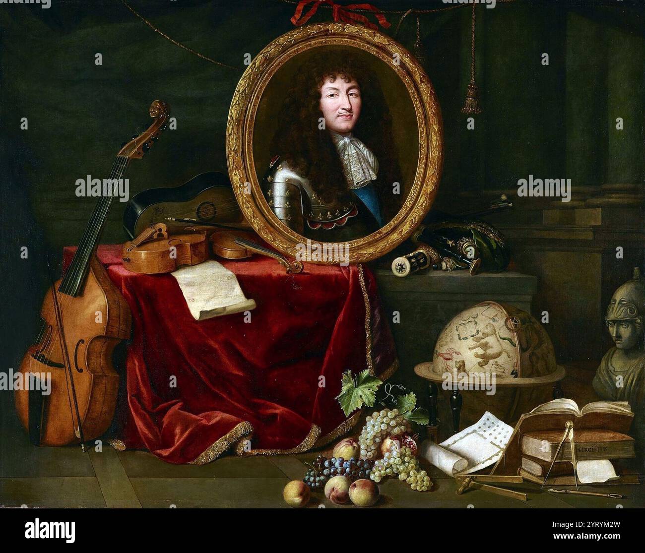 Ludwig XIV., der Beschützer der Künste und Wissenschaften. Allegorie von 1672 von Jean Garnier (1632-1705) nach Claude LEF?bvre (1632-1675). Ludwig XIV. War von 1638 bis 1715 König von Frankreich. Stockfoto