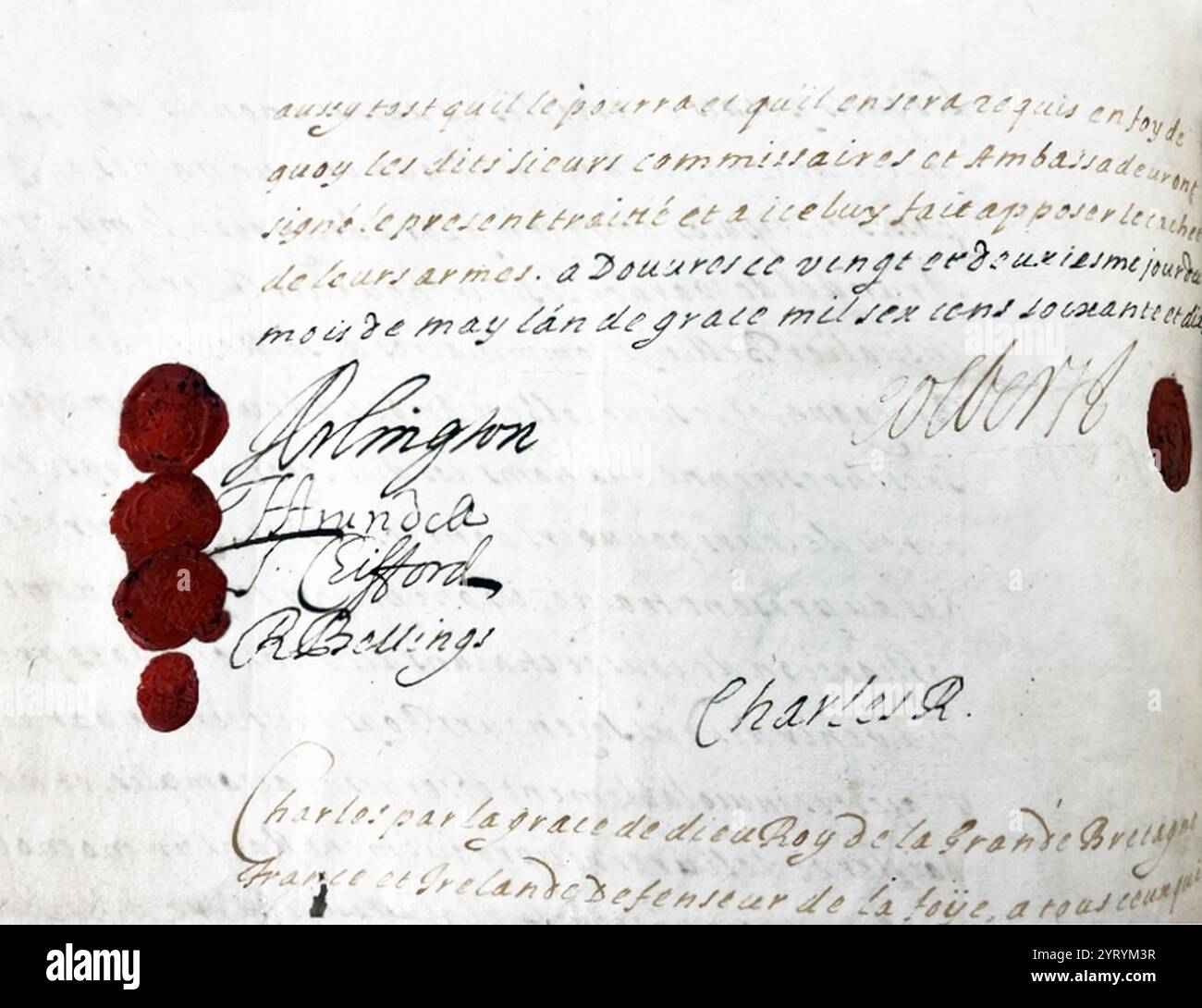 Geheimer Vertrag von Dover zwischen Frankreich und England gegen die niederländische Republik im Juni 1670. Stockfoto