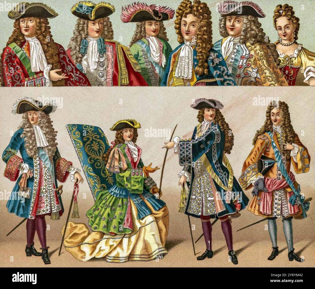 Höflinge und Adel im Frankreich des späten 17. Jahrhunderts. Stockfoto