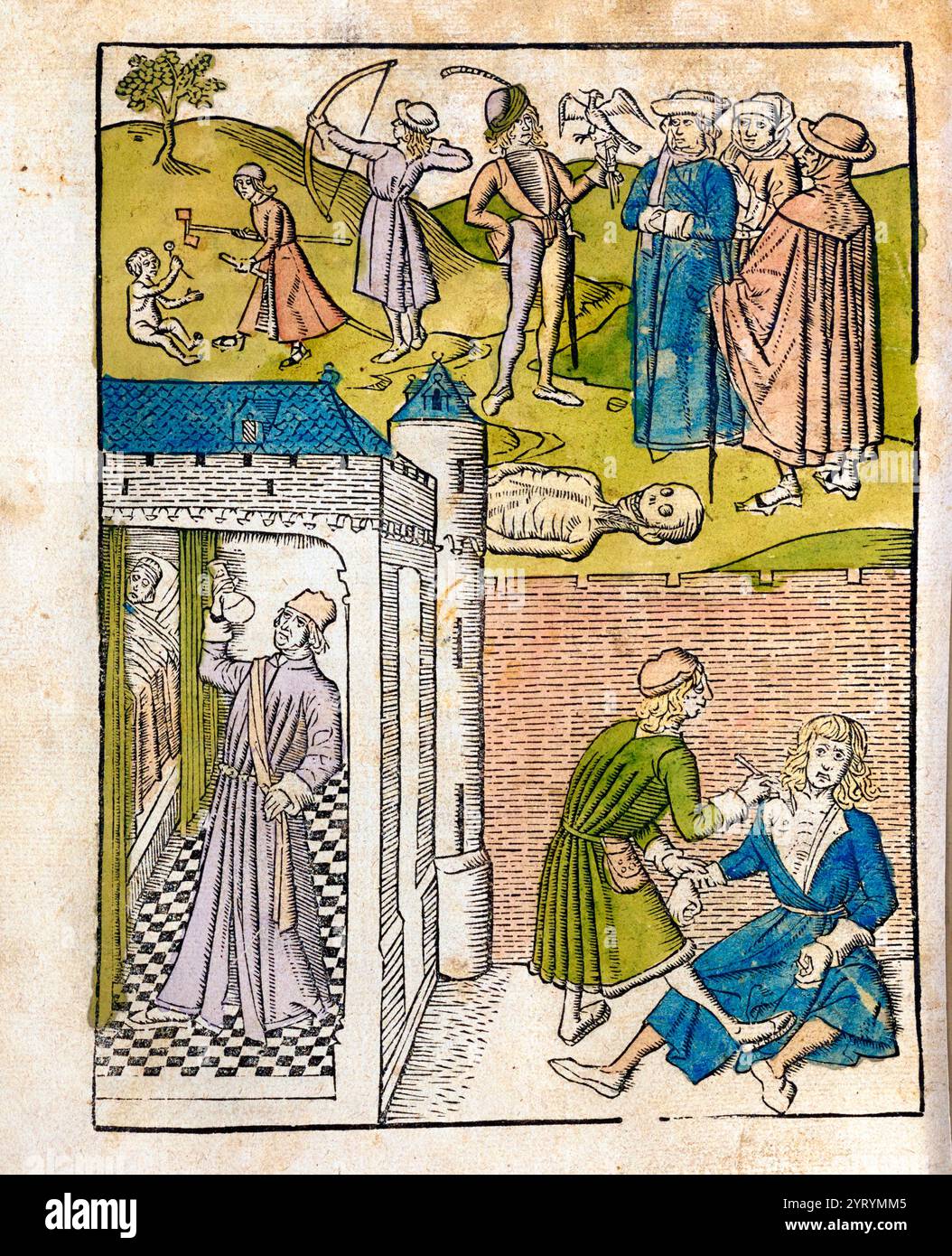 Hier eyndet dat boeck welck ghehieten ist Bartholomeus Vanden proprieteyten der Dinghen. Holzschnitt-Illustration in Bartholomaeus Anglicus: De proprietatibus rerum. 13. Jahrhundert. Stockfoto