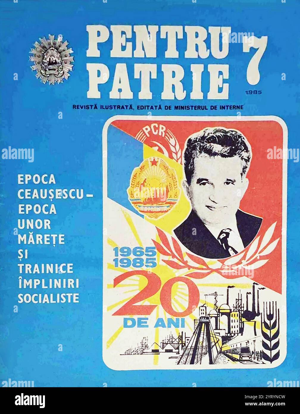 Nicolae Ceausescu, der rumänische kommunistische Führer, wird in einer Gedenkzeitschrift dargestellt. 1985. Stockfoto