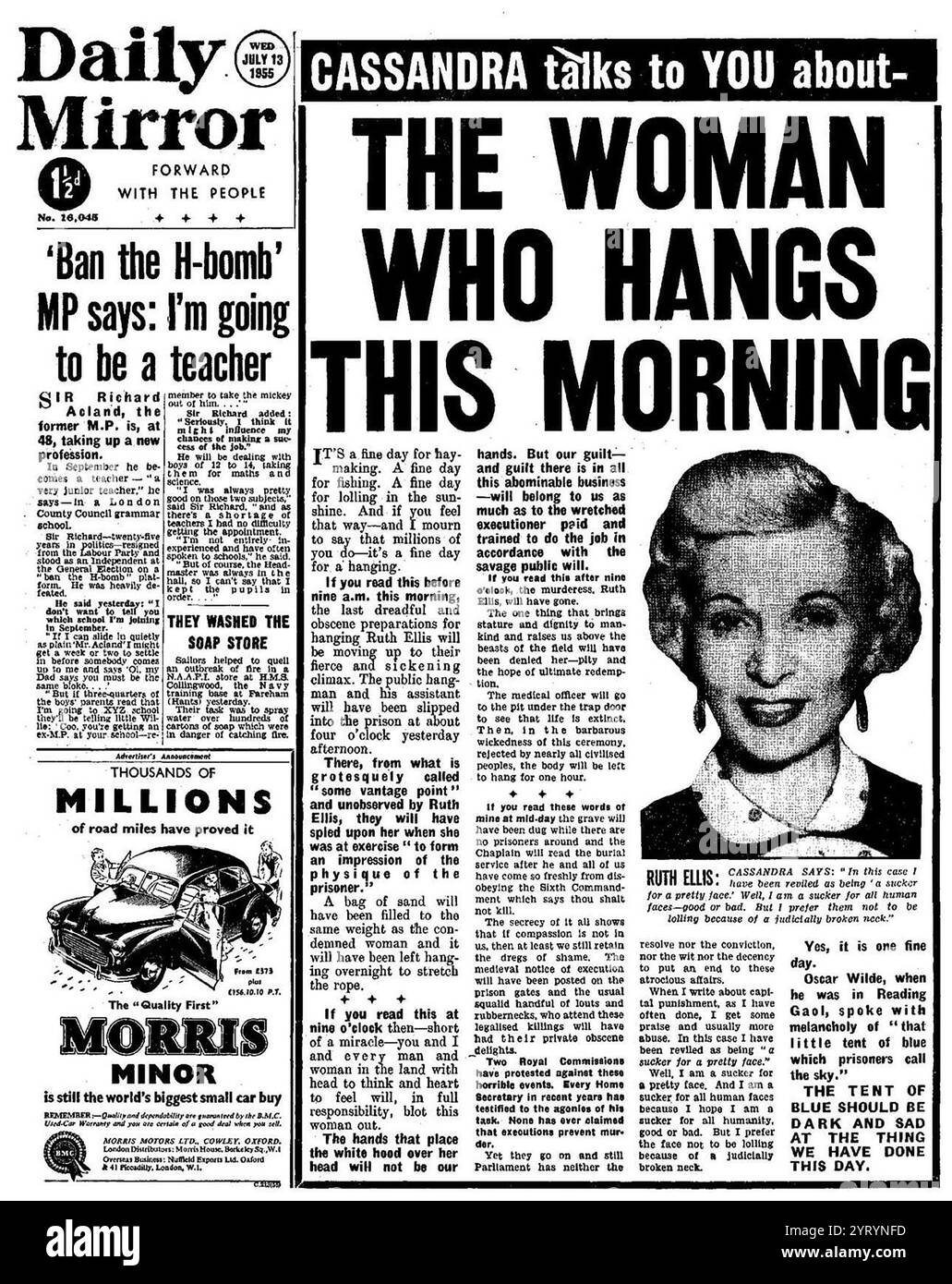 1955 war Ruth Ellis die letzte Frau, die in Großbritannien hingerichtet wurde, nachdem ihr Liebhaber David Blakely erschossen worden war. Stockfoto