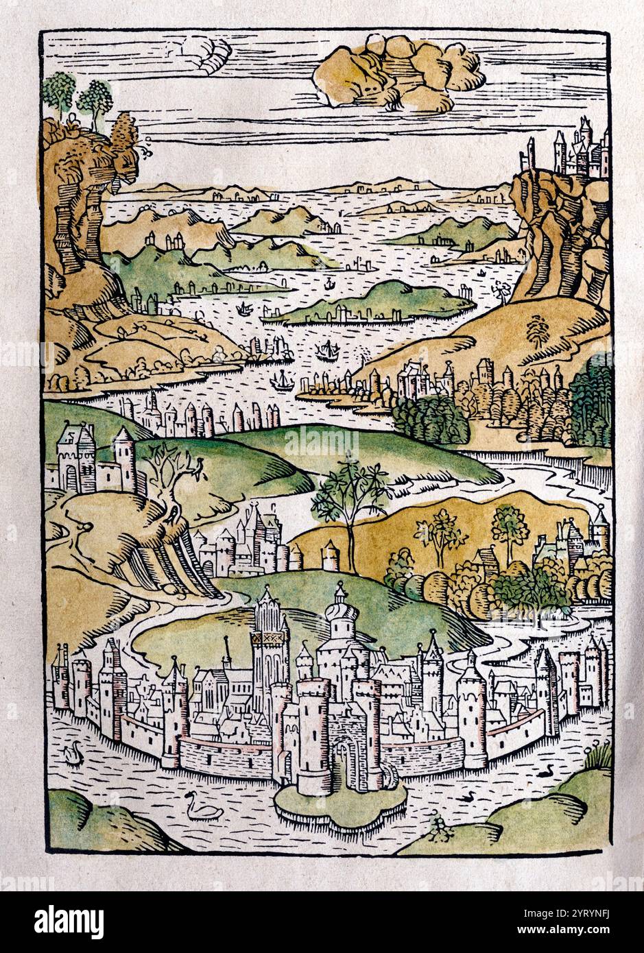 Hier eyndet dat boeck welck ghehieten ist Bartholomeus Vanden proprieteyten der Dinghen. Holzschnitt-Illustration in Bartholomaeus Anglicus: De proprietatibus rerum. 13. Jahrhundert. Stockfoto