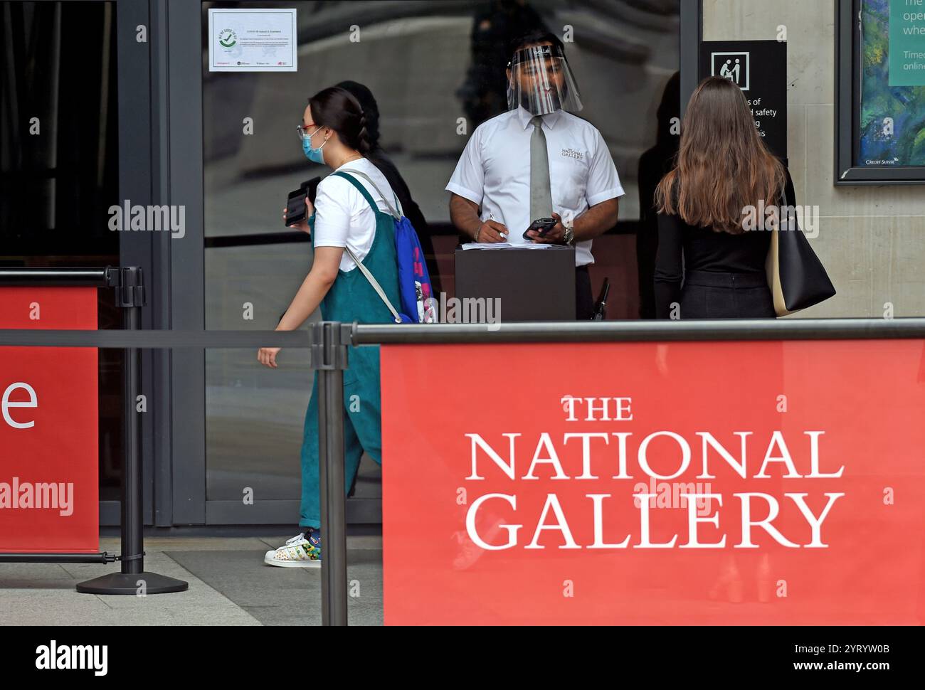 National Gallery, London, Wiedereröffnung nach Lockdown während der COVID-19 Corona Virus Pandemie. Juli 2020 Stockfoto