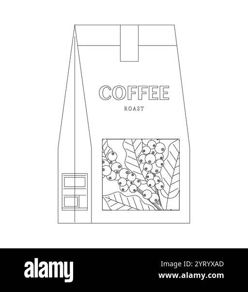 Kaffeebeutel isoliert auf weißem Hintergrund, Kaffeezeit Moderne minimalistische Dekoration Vektor Illustration.Outline Stil. Stock Vektor