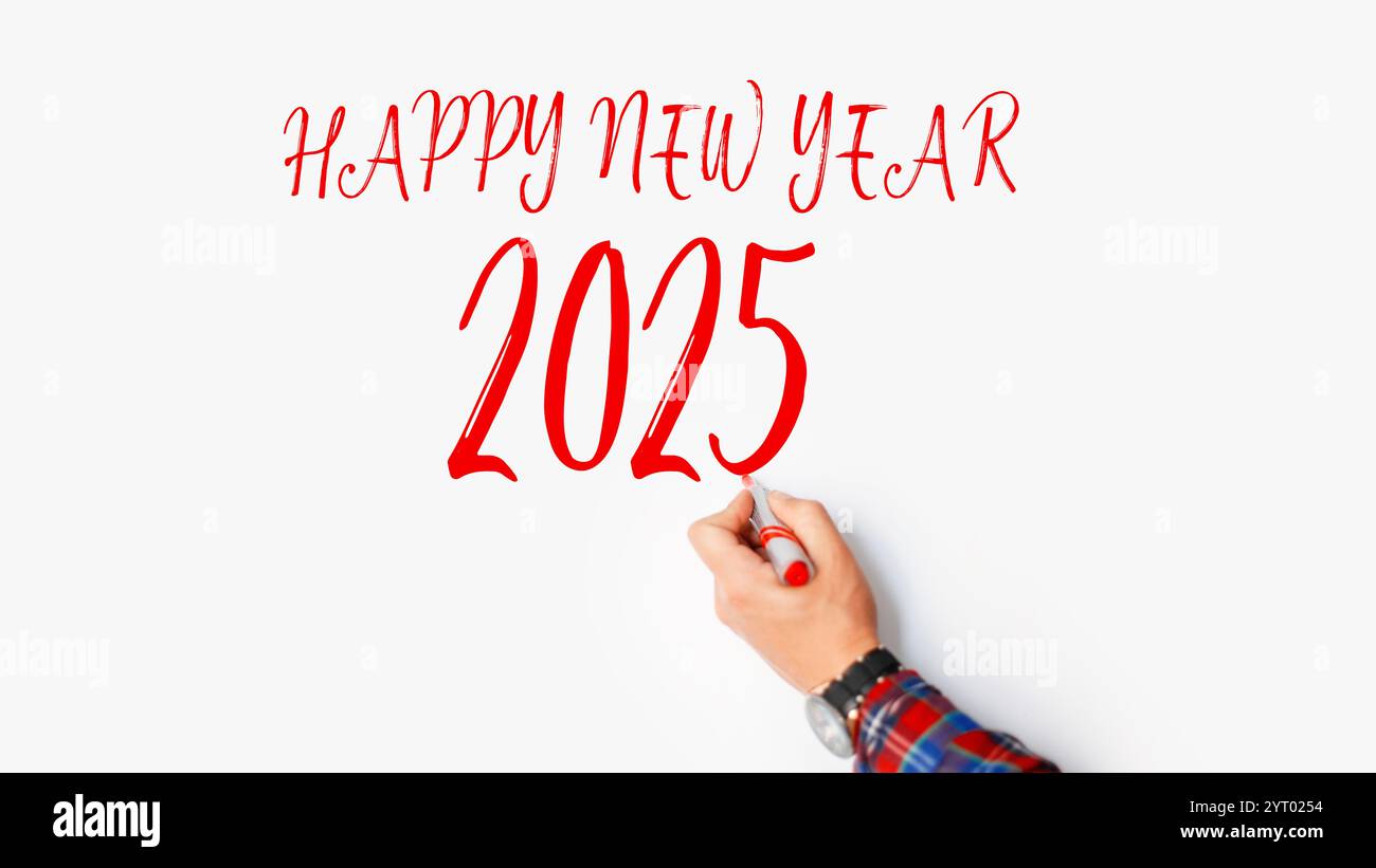 Frohes Neues Jahr 2025. Man schreibt Happy New Year 2025 mit einem 