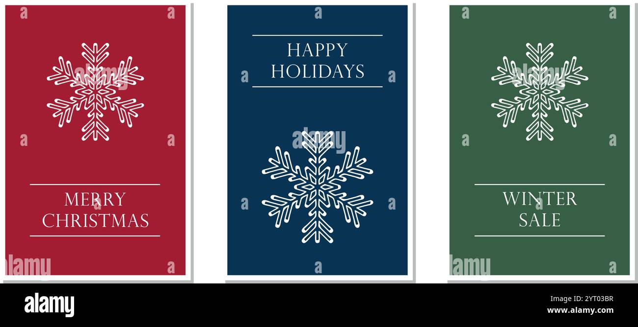 Satz weihnachtsgrußkarten mit Schneeflocken-Vektor-Illustration Stock Vektor