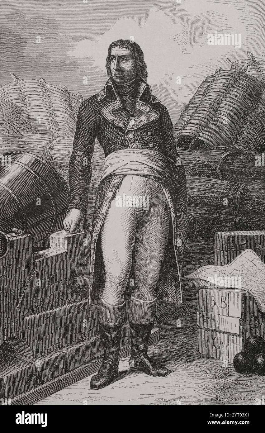 Jean-Mathieu-Philibert Sérurier (1742-1819). Französischer General, 1804 von Napoleon Bonaparte zum Marschall des Reiches ernannt. Hochformat. Gravur. Verlauf Stockfoto