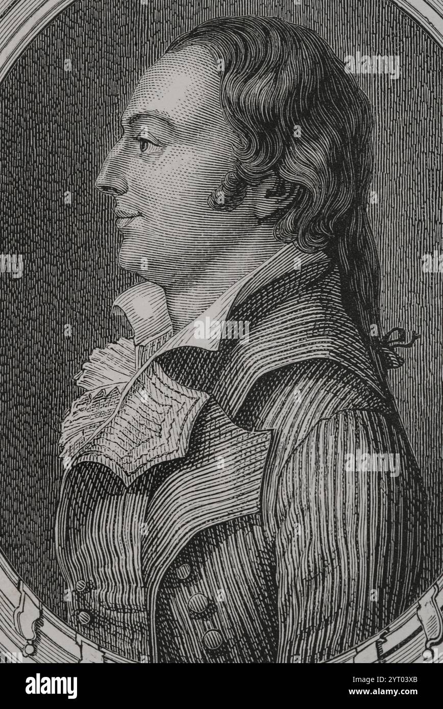 Joseph Le Bon (Guislain-Francois-Joseph Le Bon) (1765-1795). Französischer Politiker. Stellvertreter des Nationalkonvents (1. Juli 1793 bis 16. Oktober 1795). Hochformat. Gravur. Verlauf Stockfoto