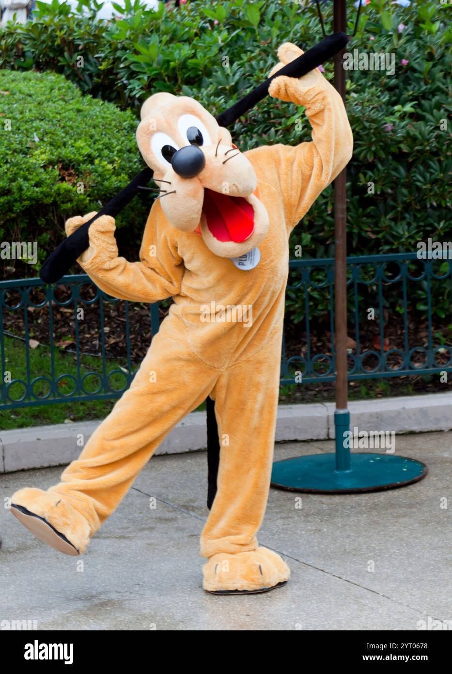 Die Disney-Figur Pluto posiert während einer Meet and Greet Session im Disneyland Paris. Stockfoto