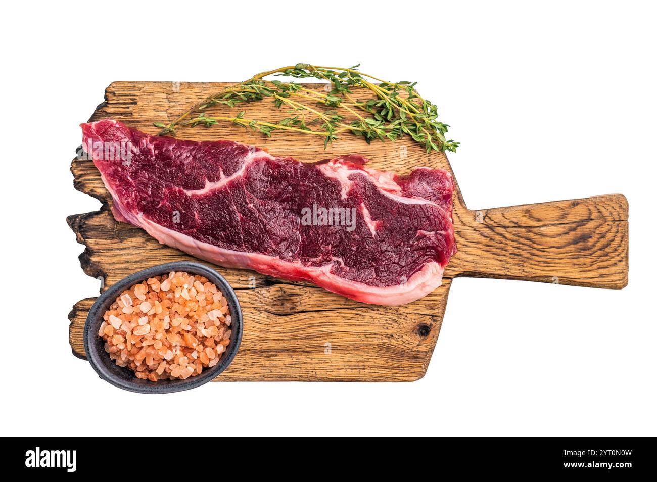 Striploin Steak, rohes New Yorker Rindfleischsteak isoliert auf weißem Hintergrund. Stockfoto