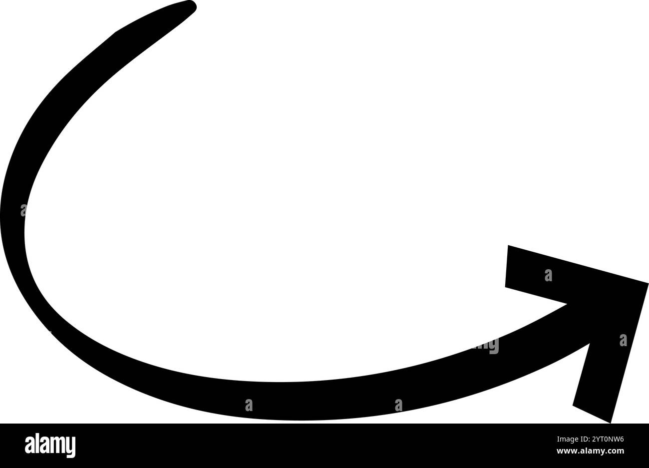 Von Hand gezeichneter, nach rechts zeigender, geschwungener Pfeil, der ein dynamisches visuelles Element mit einem skizzenhaften und informellen Stil schafft, ideal zum Hervorheben von Richtungen Stock Vektor