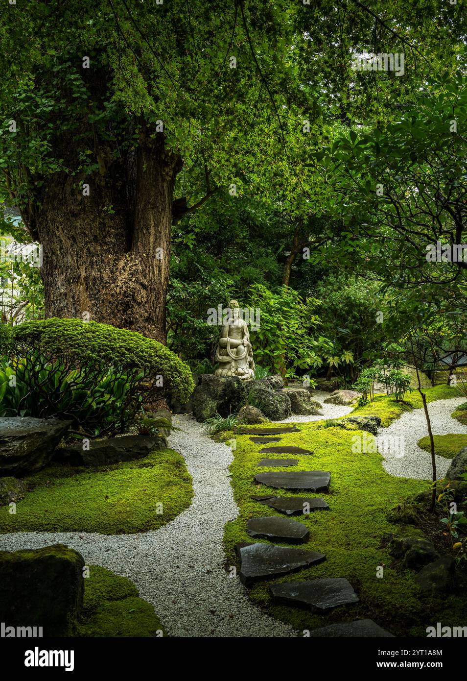 Kamakura Tempelgarten mit Buddha-Statue Stockfoto