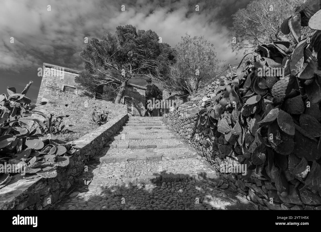 Historische Gebäude auf der Insel spinalonga Stockfoto