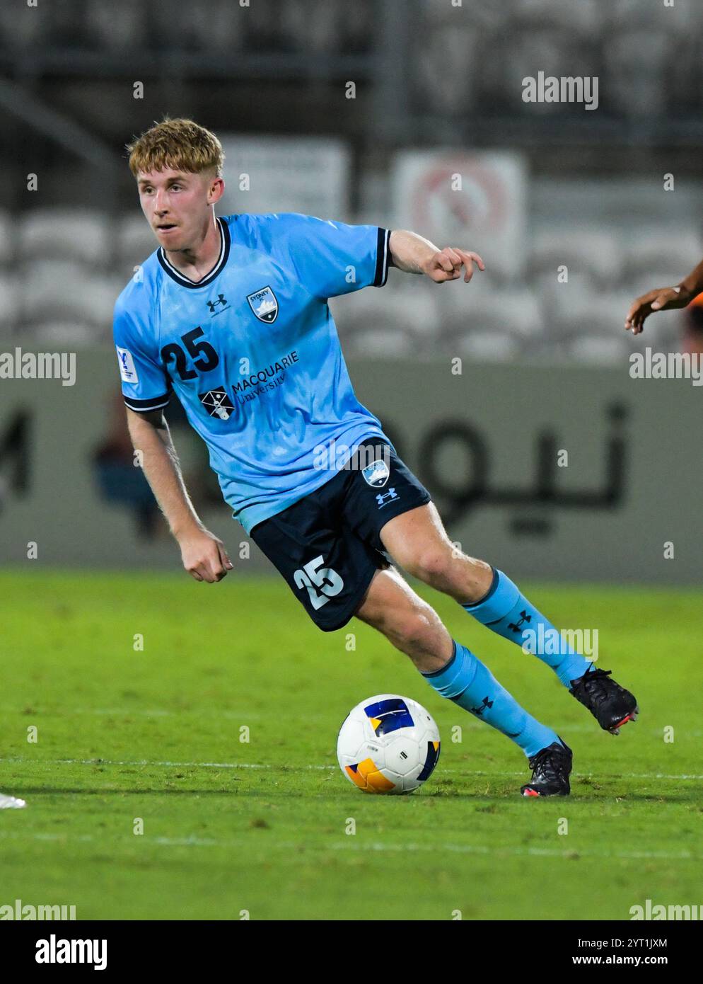 Carlton, Australien. Dezember 2024. Jaiden Kucharski vom australischen Sydney FC in Aktion beim Gruppenspiel der AFC Champions League 2 am 6. Spieltag zwischen Sydney FC und Kaya FC Iloilo im Jubilee Stadium. Endstand: Sydney FC 3:1 Kaya FC-Iloilo. Quelle: SOPA Images Limited/Alamy Live News Stockfoto