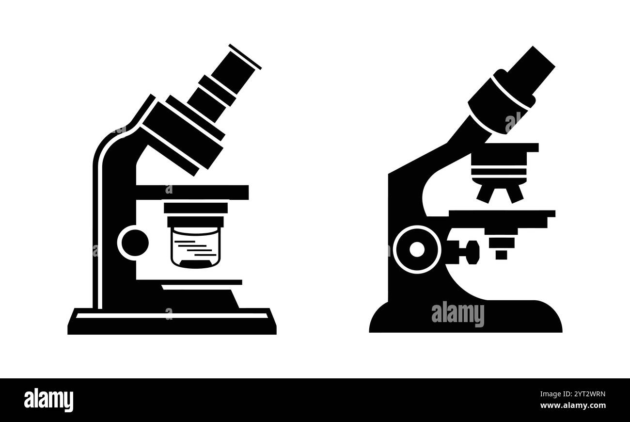 Mikroskop Symbol Vektor Illustration Silhouette isoliert auf weißem Hintergrund. Stock Vektor