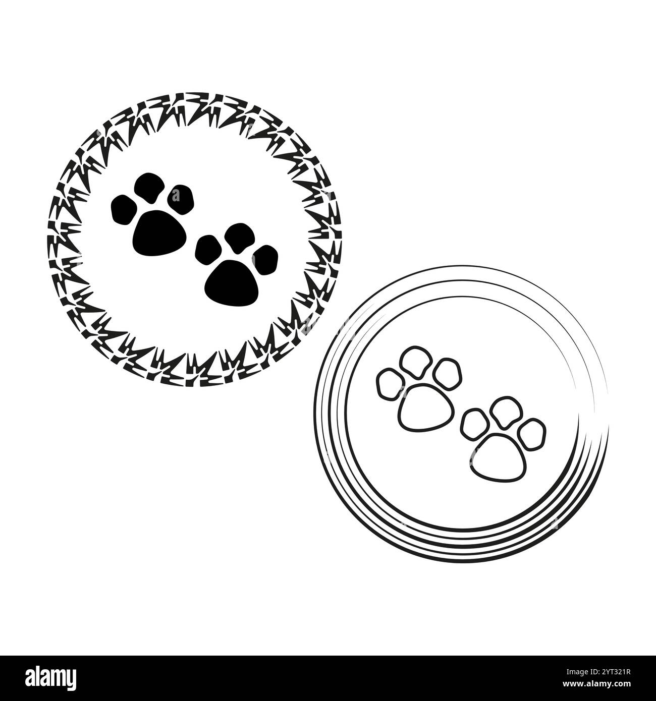 Pfoten-Drucksymbol. Symbol für Tierspur. Kreisförmiges Pfotenemblem. Vektordesign. Stock Vektor