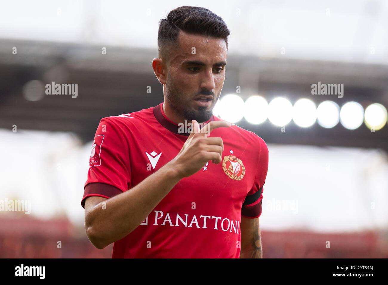 Fran Alvarez aus Widzew wurde während des Polnischen PKO Ekstraklasa League-Spiels zwischen Widzew Lodz und Radomiak Radom im Widzew Lodz Municipal Stadium gesehen. Endergebnis: Widzew Lodz 3:2 Radomiak Radom. Stockfoto