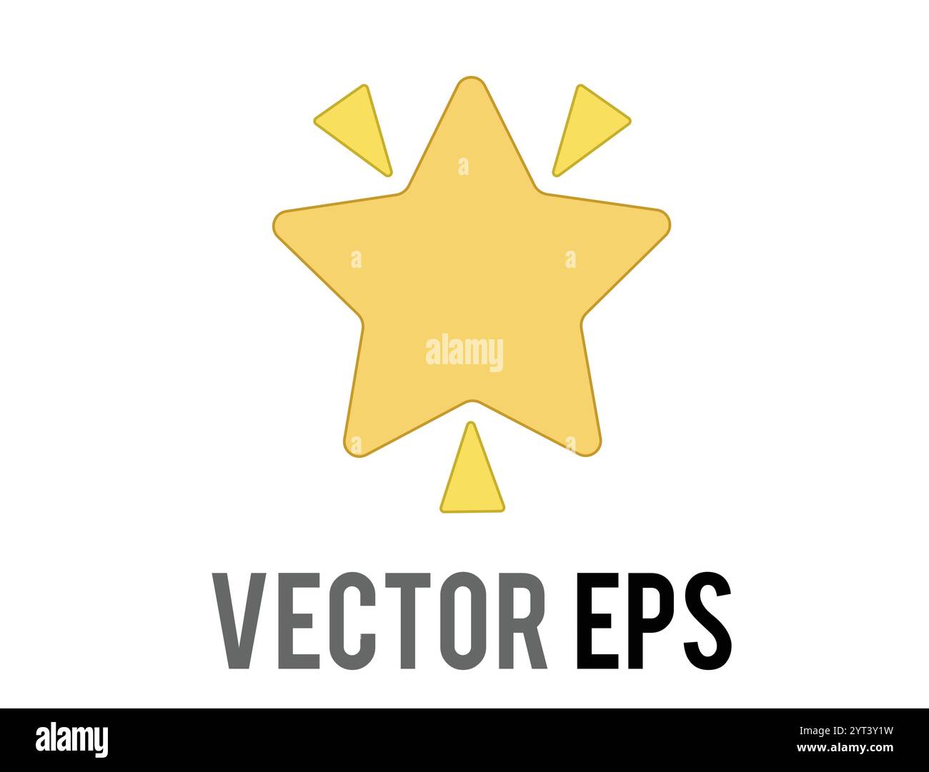 Der isolierte Vektor glitzert funkelnd, gelbgoldene, leuchtende Stern-Ikone mit stilisierten Explosionen Stock Vektor