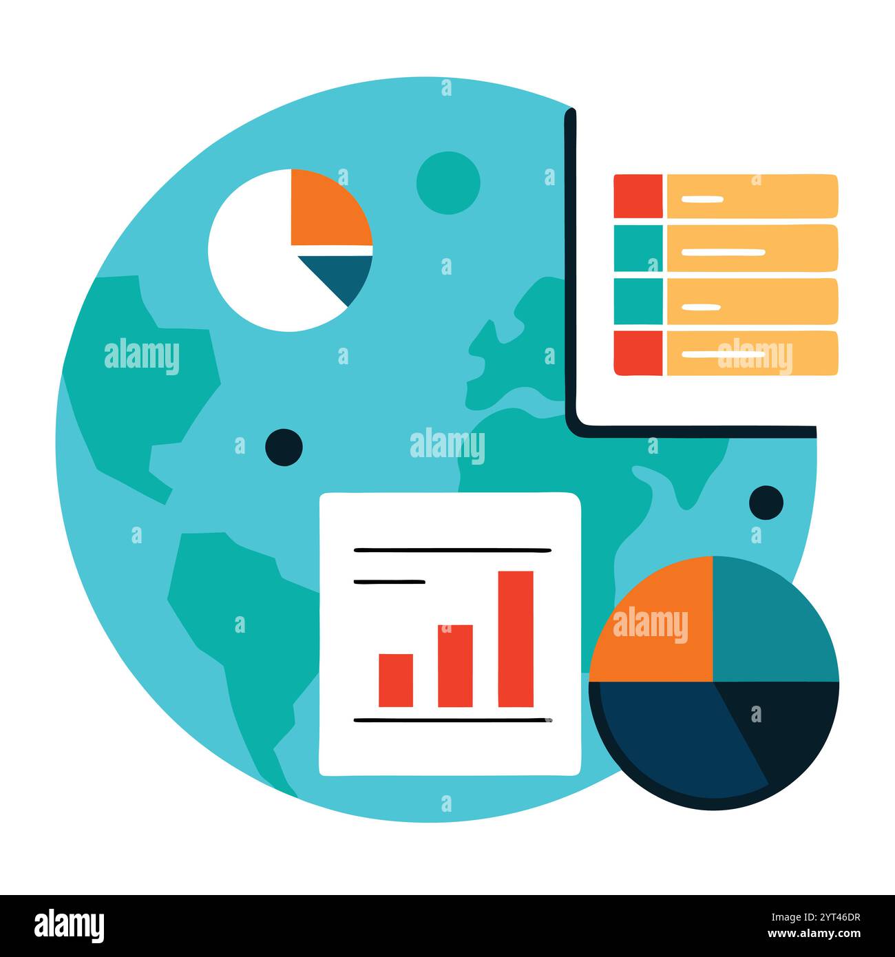 Vektorillustration für Global Data Analysis and Insights für Business Intelligence und Datenvisualisierung Stock Vektor