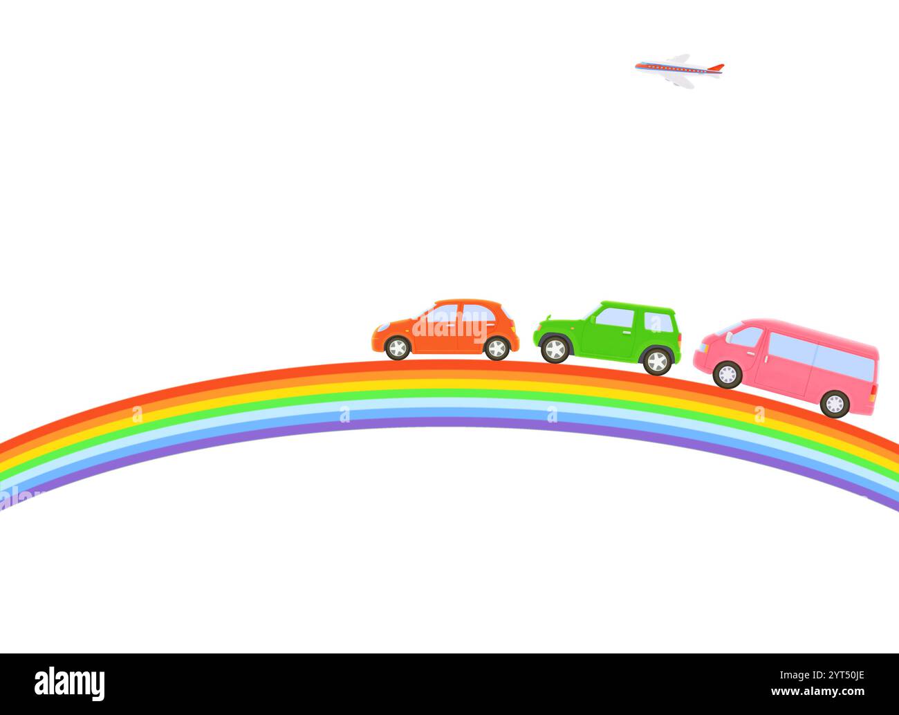Rainbow und drei Autos Stockfoto