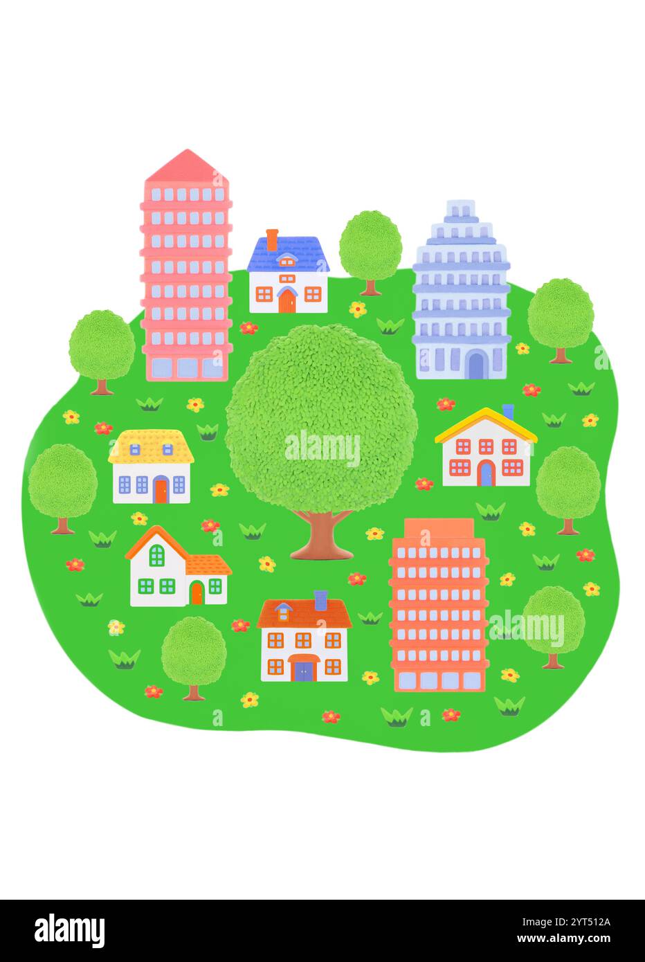 Grüne Erde und Häuserreihen Stockfoto