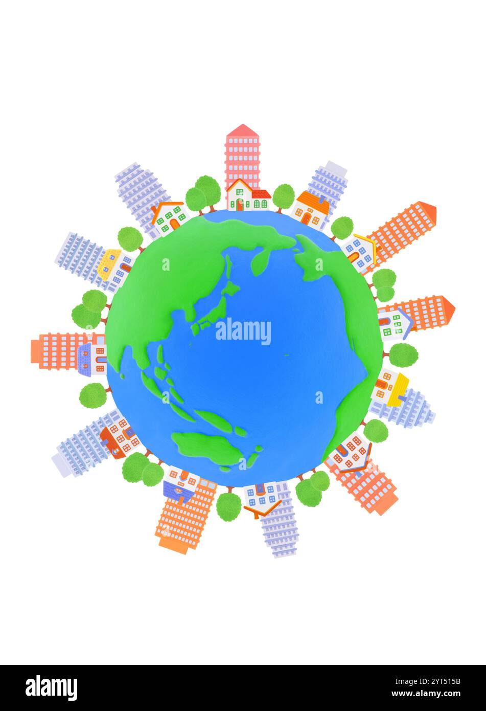 Erde und Häuser und Gebäude Stockfoto
