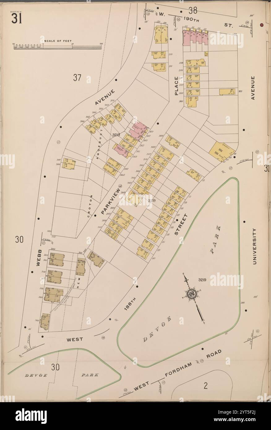 Bronx, V. 14, Plate No. 31 [Map Bounded by W. 190thSt., University Ave., W. Fordham Rd., Webb Ave.] 1914 Stockfoto