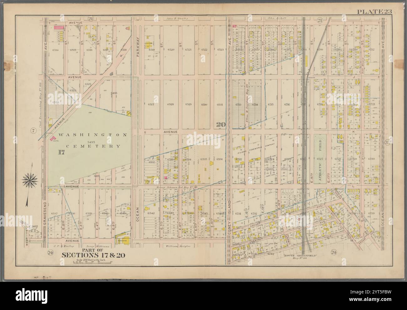 Begrenzt durch Avenue I., Ocean Avenue, Cedar Avenue, Bay Avenue, Elm Avenue, Coney Island Avenue, Avenue M. und Gravesend Avenue, Plate 23 1907 by Bromley, George Washington Stockfoto