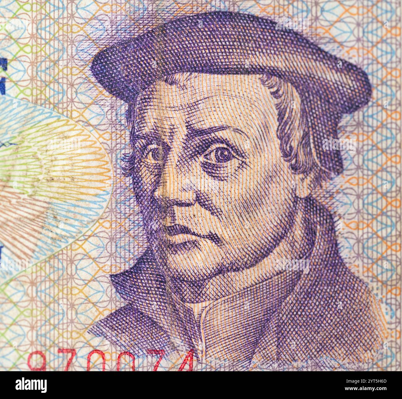 Thomas Müntzer auf einer DDR-Banknote Stockfoto