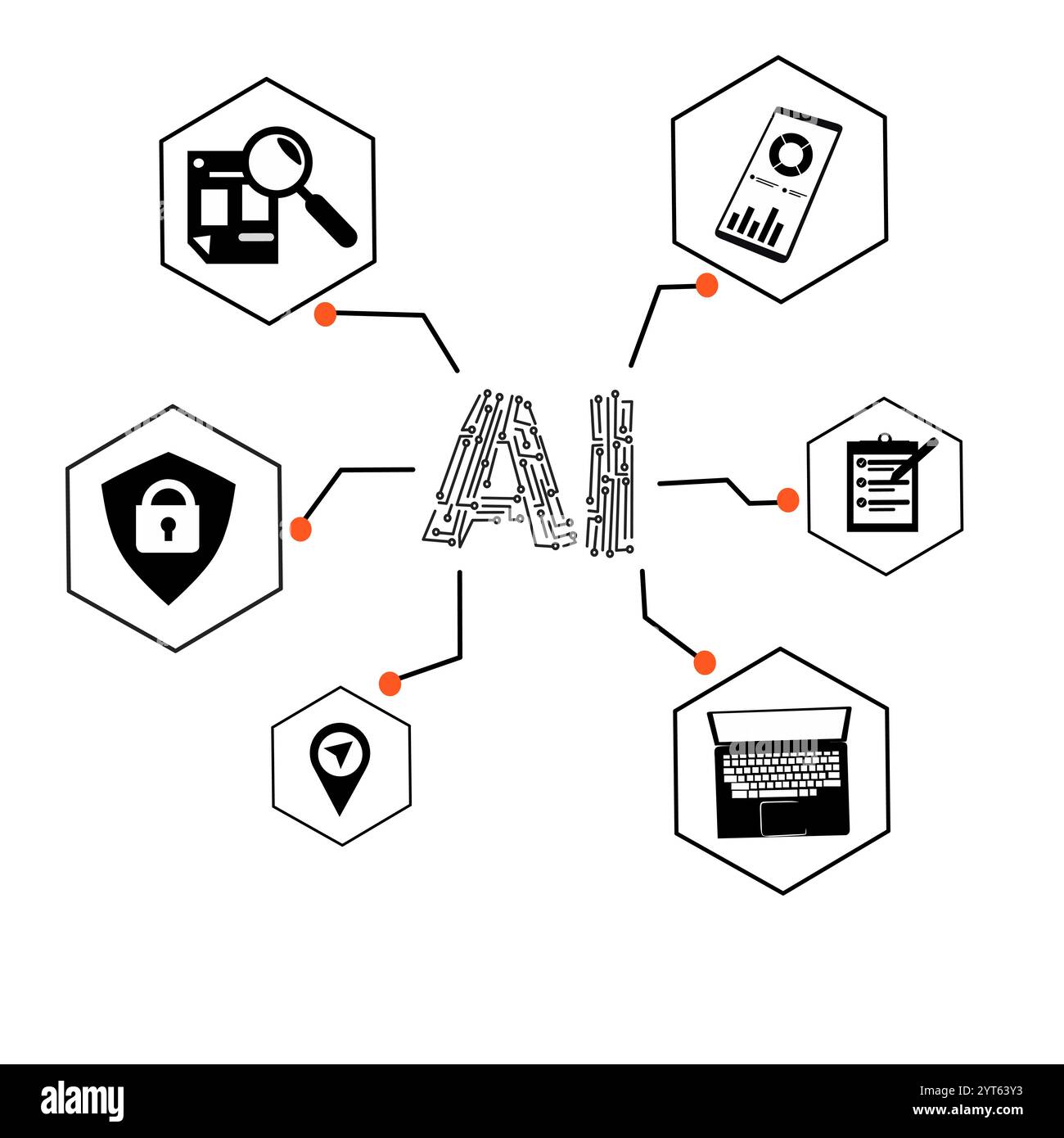 Künstliche Intelligenz-Vektor-Kunst-Technologie menschliches Gehirn Mikrochip Kinn in Gehirn Ai Arbeit im menschlichen Leben Stock Vektor