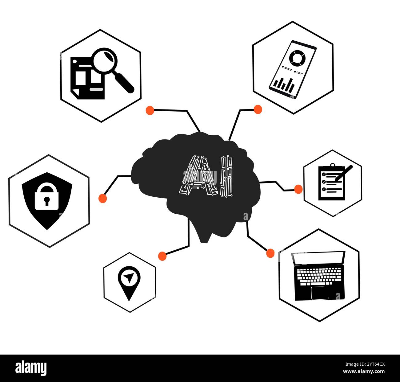 Künstliche Intelligenz-Vektor-Kunst-Technologie menschliches Gehirn Mikrochip Kinn in Gehirn Ai Arbeit im menschlichen Leben Stock Vektor