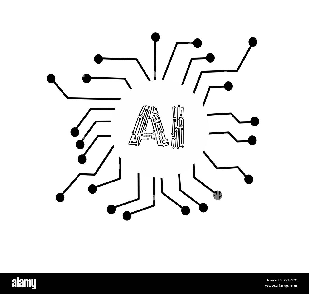 Künstliche Intelligenz-Vektor-Kunst-Technologie menschliches Gehirn Mikrochip Kinn in Gehirn Ai Arbeit im menschlichen Leben Stock Vektor