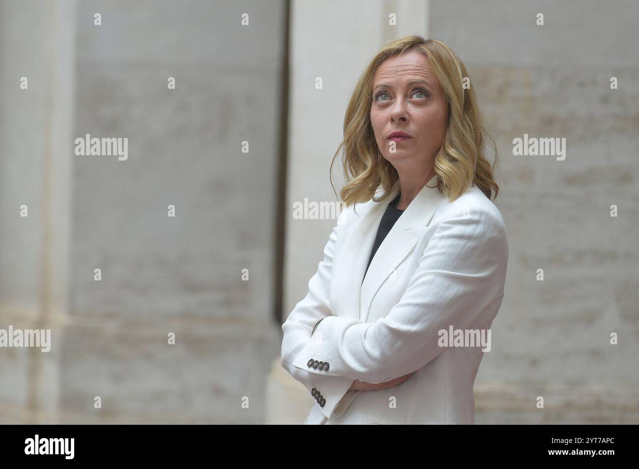 Italien, Rom, 22. Juli 2024: Der Chigi-Palast, Giorgia Meloni, empfängt den Präsidenten des Europäischen Rates Antonio Luis Santos da Costa. Foto Von Giorgia Meloni © Stefano Carofei/Sintesi/Alamy Stock Photo Stockfoto