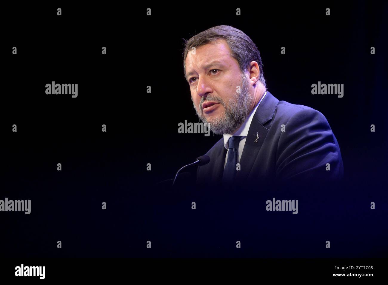 Italien, Rom, 26. September 2024: Matteo Salvini, Minister für Verkehr und Infrastruktur, spricht bei der Nationalversammlung von Conflavoro Foto © Stefano Carofei/Sintesi/Alamy Stock Photo Stockfoto