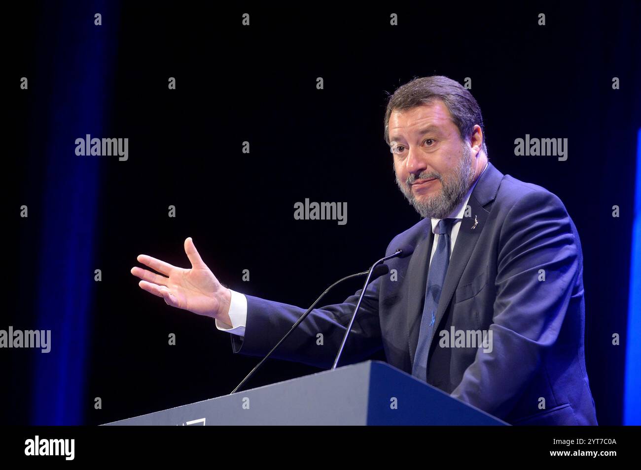 Italien, Rom, 26. September 2024: Matteo Salvini, Minister für Verkehr und Infrastruktur, spricht bei der Nationalversammlung von Conflavoro Foto © Stefano Carofei/Sintesi/Alamy Stock Photo Stockfoto