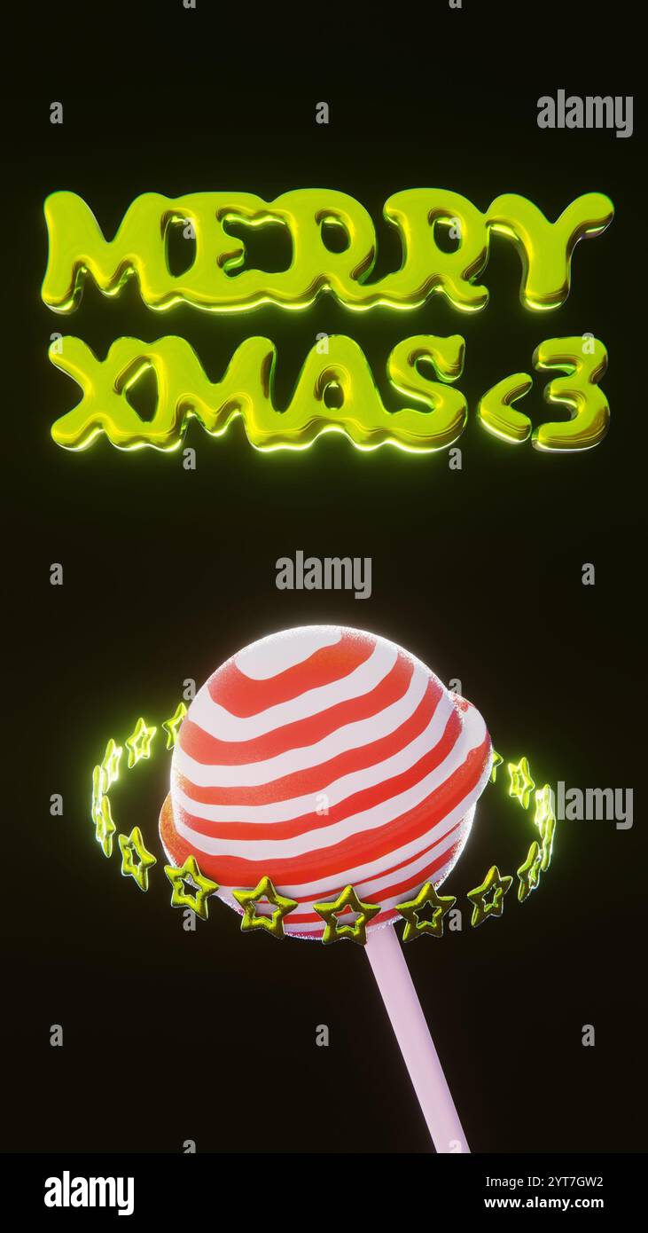 Abstrakte 3D vertikale Social Media Infografik Hintergründe Sterne Lutscher gestreifter Zuckerrohr Neujahr Frohe Weihnachten Festveranstaltung wirbeln Spiraltext Stockfoto