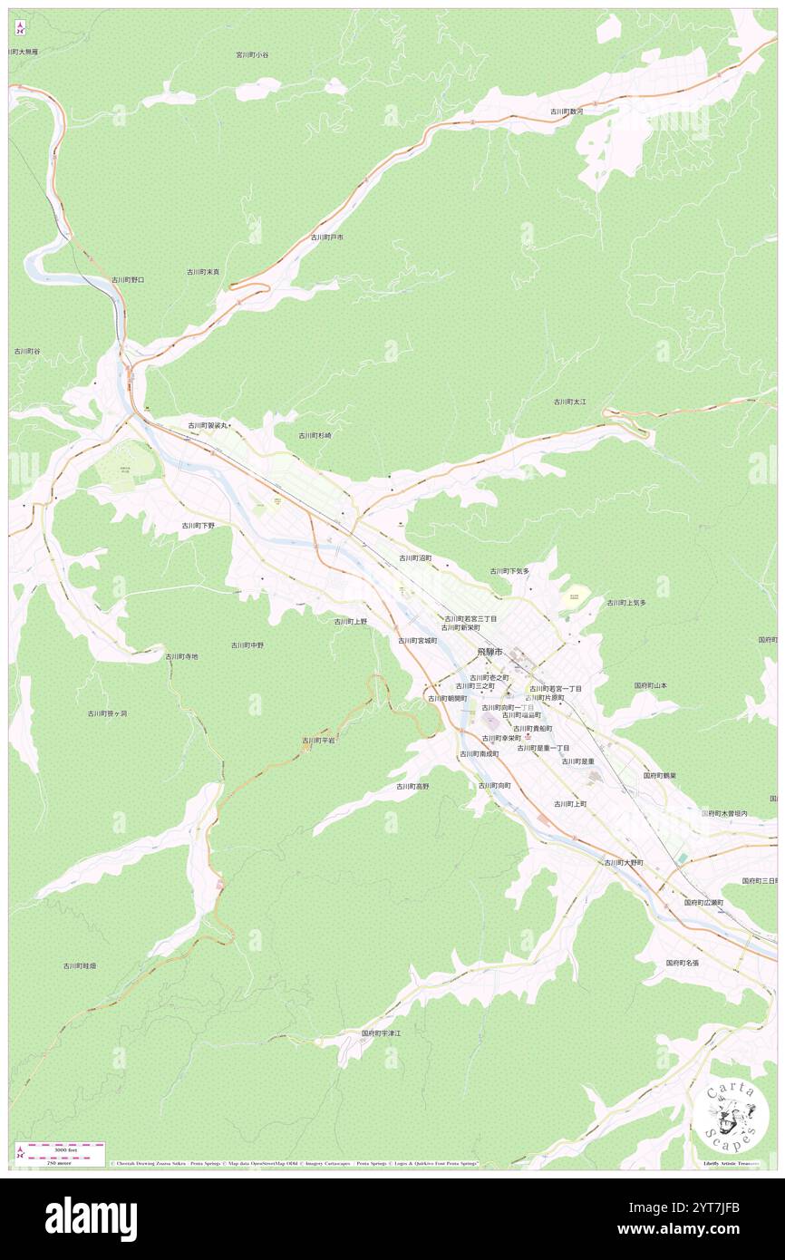 Hida, Hida Shi, JP, Japan, Gifu, n 36 14' 41''', N 137 10' 23'', Karte, Cartascapes Map, veröffentlicht 2024. Erkunden Sie Cartascapes, eine Karte, die die vielfältigen Landschaften, Kulturen und Ökosysteme der Erde enthüllt. Reisen Sie durch Zeit und Raum und entdecken Sie die Verflechtungen der Vergangenheit, Gegenwart und Zukunft unseres Planeten. Stockfoto