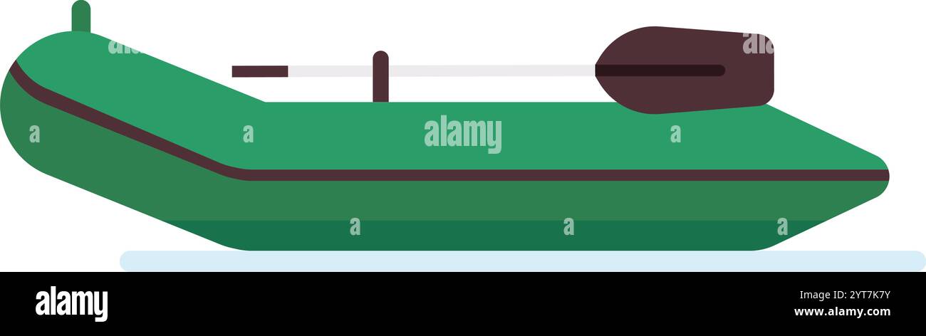 Das robuste grüne Schlauchboot ist bereit für Wasserabenteuer, komplett mit Rudern für die Navigation, und verspricht ein unterhaltsames und aufregendes Erlebnis Stock Vektor