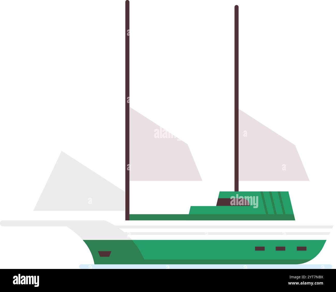 Grüne Ketch Rig Segelyacht gleitet über einen weißen Hintergrund und fängt das Wesen des Segelns, der Reise und der gemütlichen Abenteuer auf dem offenen Wasser ein Stock Vektor