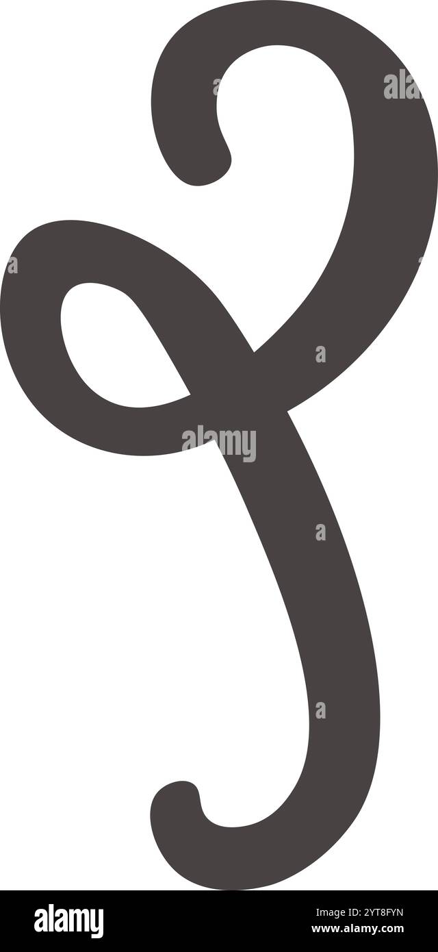 Eleganter dunkelgrauer Kleinbuchstabe j mit dekorativen Wirbeln und Schlaufen, ideal für personalisierte Designs, Monogramme oder künstlerische Projekte Stock Vektor