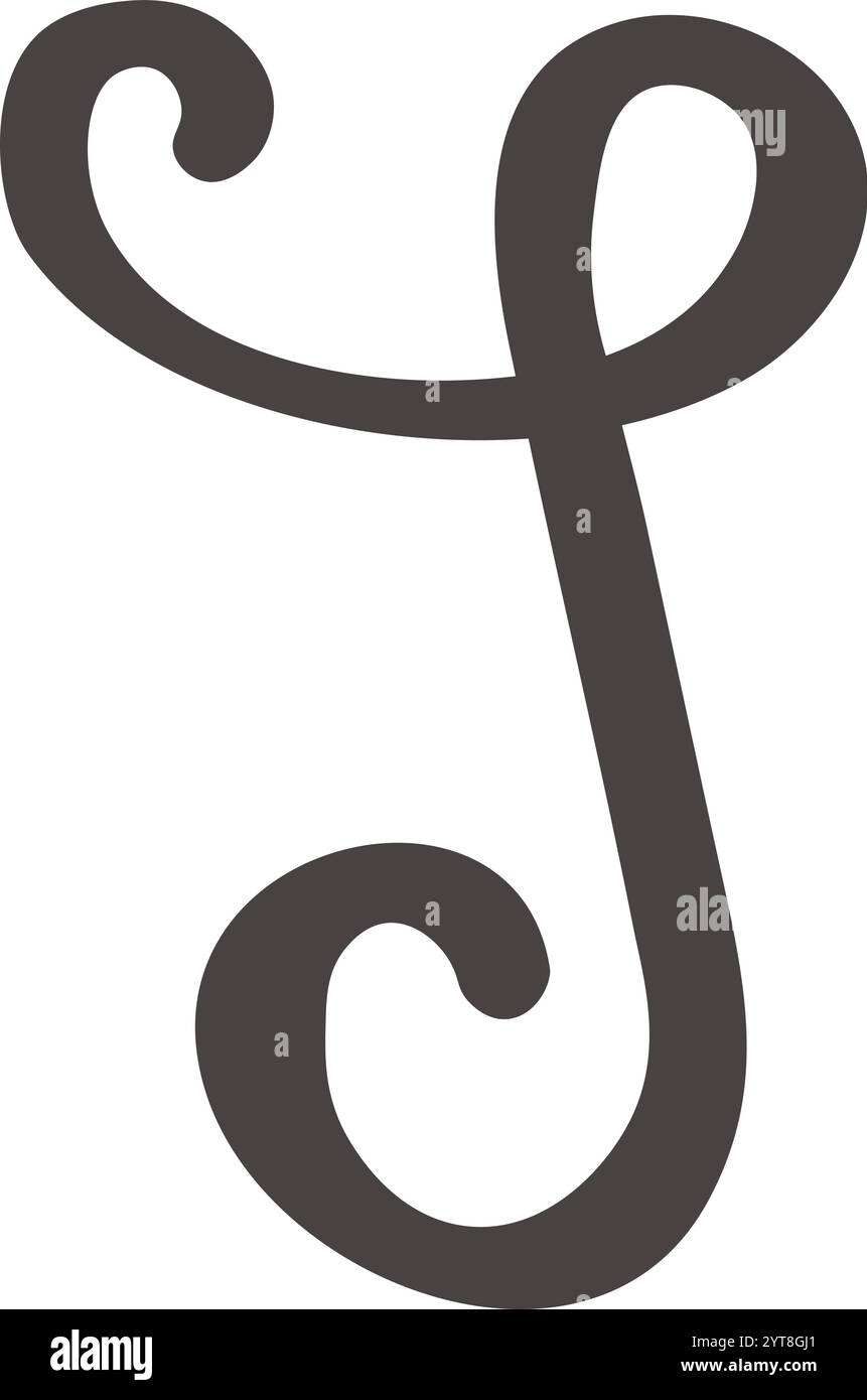 Der stilisierte Buchstabe j zeichnet sich durch elegante, wirbelnde Linien aus, die ein optisch ansprechendes Design vor einem klaren weißen Hintergrund schaffen, das für verschiedene Designs geeignet ist Stock Vektor