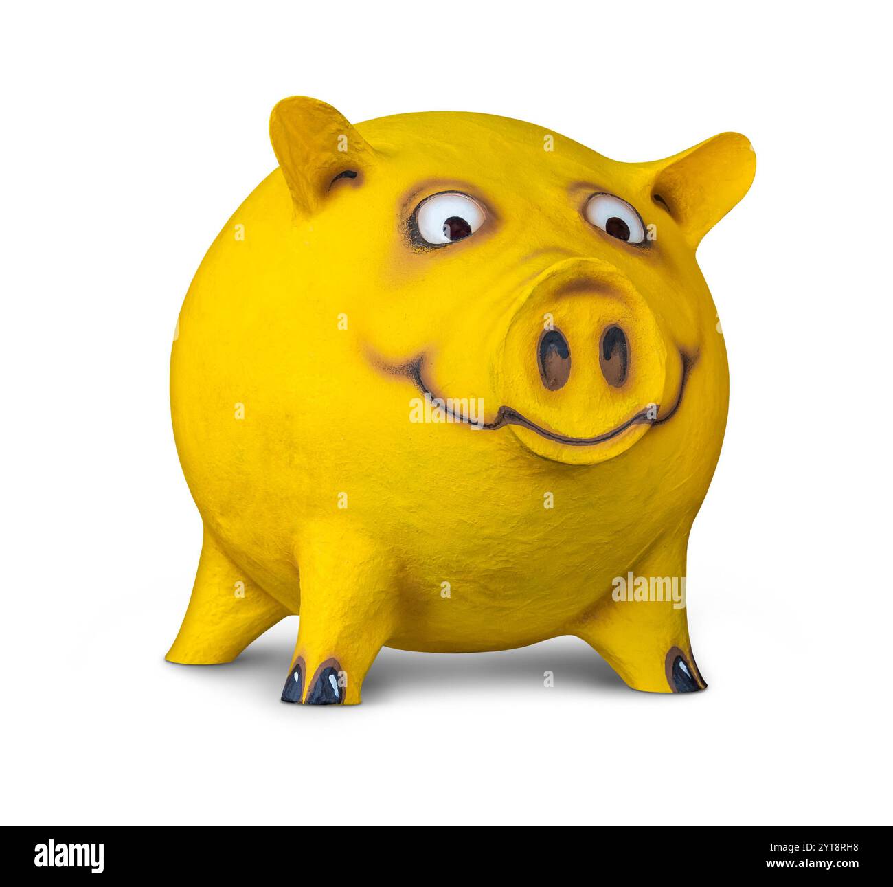 Die Figur eines lustigen gelben Schweins, von mir gemacht, in weißem Rücken mit Schatten Stockfoto